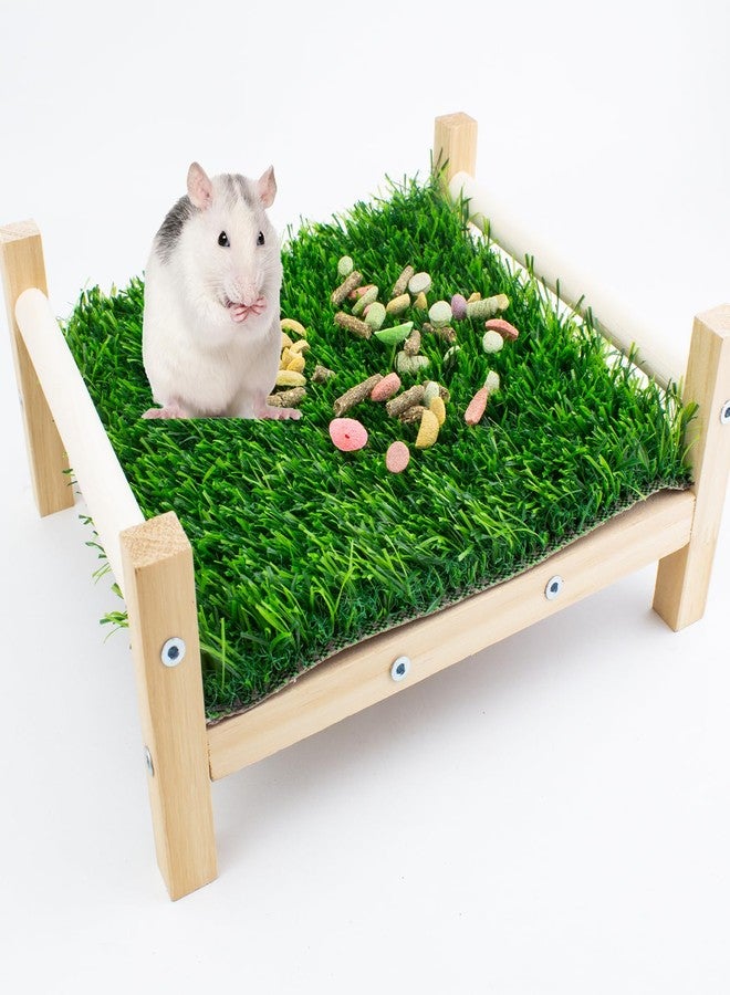 FlidRunest Wooden Rat Foraging Toys, Artificial Grass Foraging Mat for Rats, Safe Rats Enrichment Toys Activities, Boredom Relief Hanging Bed for Pet Rat - Image 5